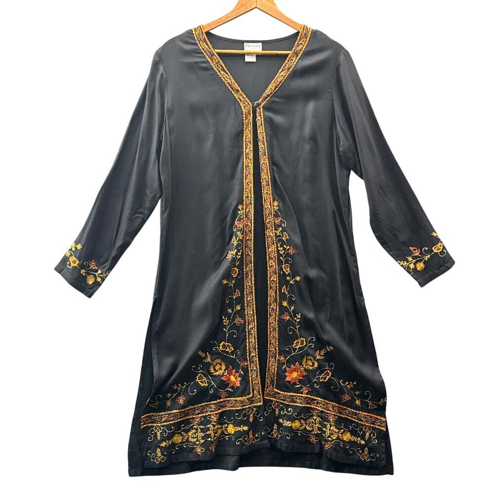 Florissant New York Vintage Black Floral Embroidered Kaftan Blouse Women Medium
